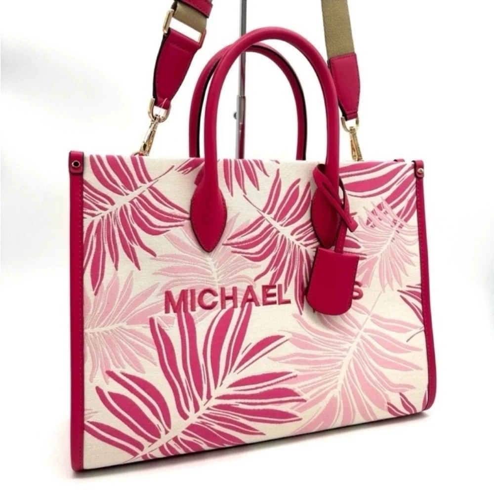 Michael Kors Medium Mirella Tote Bag Electric Pink Multi Leather